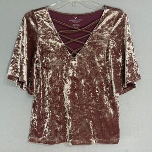 American Eagle Women's Boho Crushed Velvet Top‎ Size M Feminine Night Out